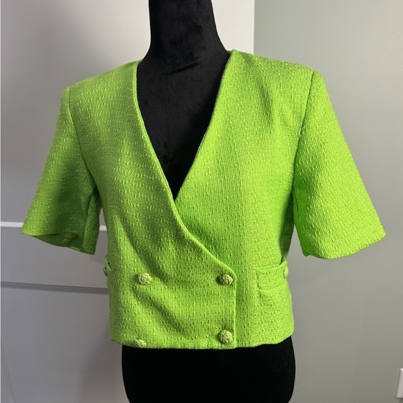 70/21 Jackets & Blazers - 70f/21c cropped lime green textured blazer double breasted tweed